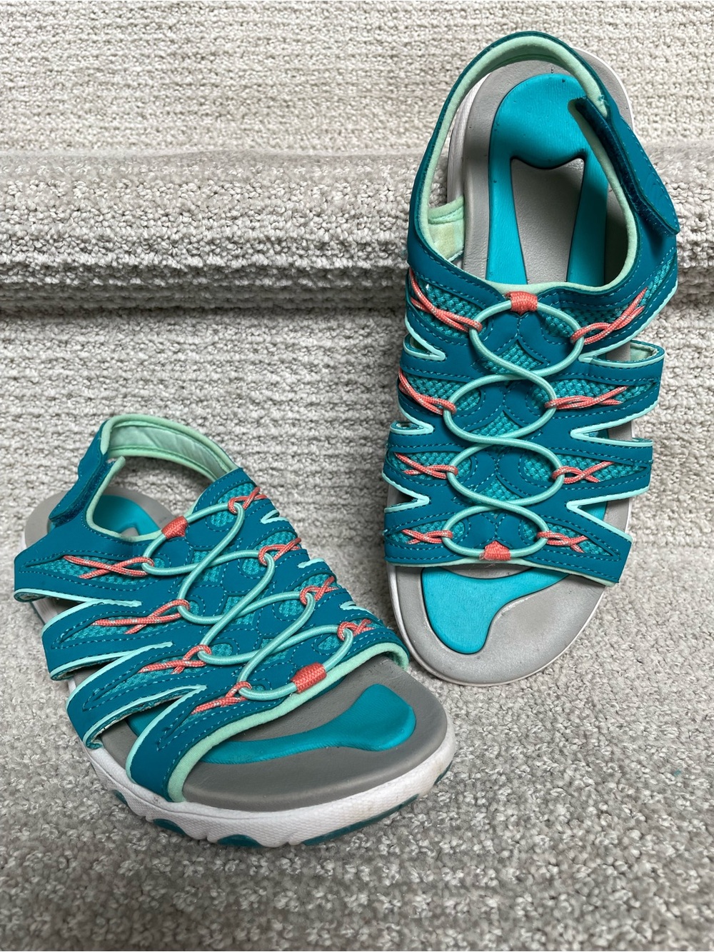 Ryka Glance Comfort Sandals Women's Size US 7 Teal and Peach Hook & Loop Closure